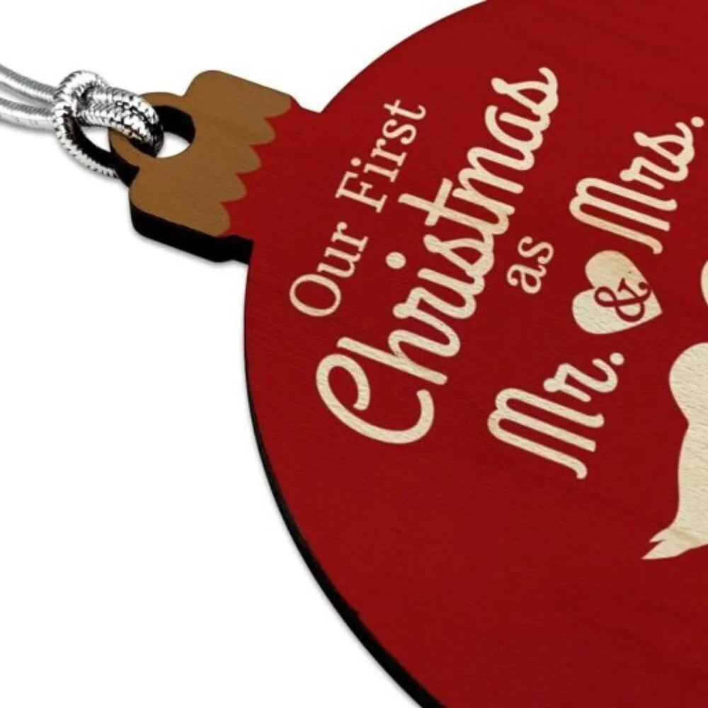 OUR FIRST CHRISTMAS MR AND MRS 2020 KISSING BIRDS WOOD RED